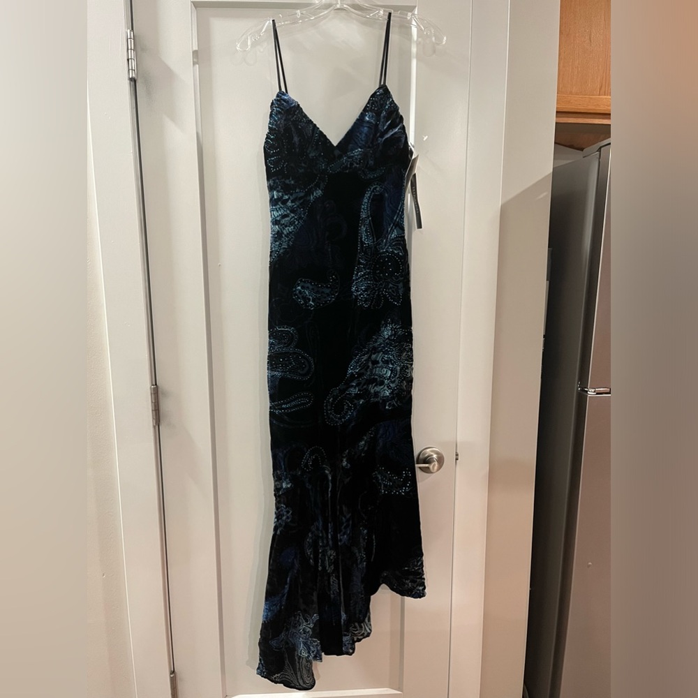 Rimini Velvet Beaded Gown Asymmetrical Slip Dress size 4 never worn w tags